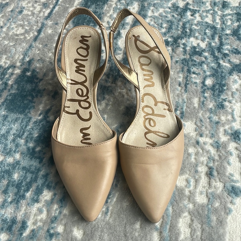 Sam Edelman size 7 tan elastic slingback with 3 inch heel pointed toe